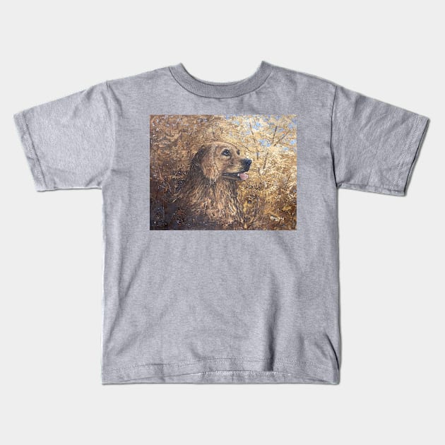 Golden Retriever Vintage Oil on Canvas Painting Kids T-Shirt by Gallery Digitals